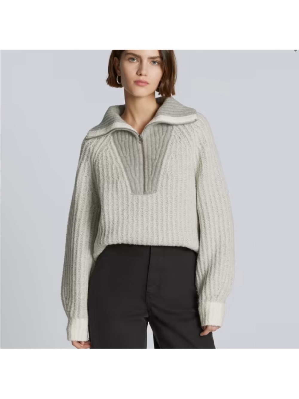 Everlane Luxe Teddy Oversized Half Zip Sweater wool gray